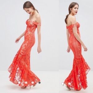 ASOS 💃 Red Lace Mermaid Evening Gown Prom Dress